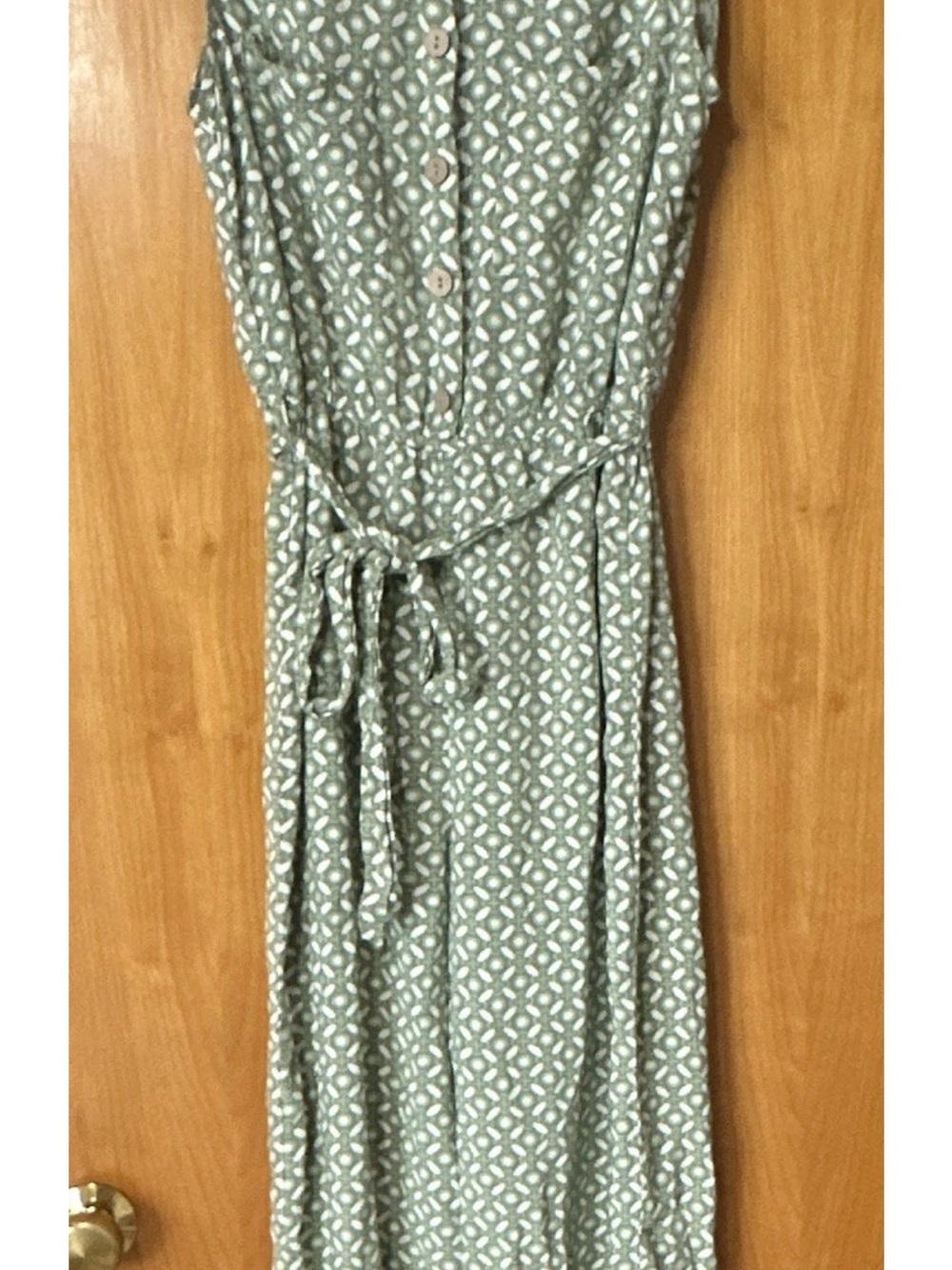 Lark + Grey Women’s Green White Geometric V-Neck Button Jumpsuit Elastic S
